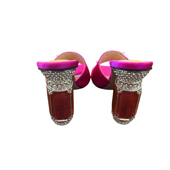 Nalebe Aurum Crystal Embellished Satin Mule Magenta Square Toe Heels EU38/US 8 - Picture 5 of 11